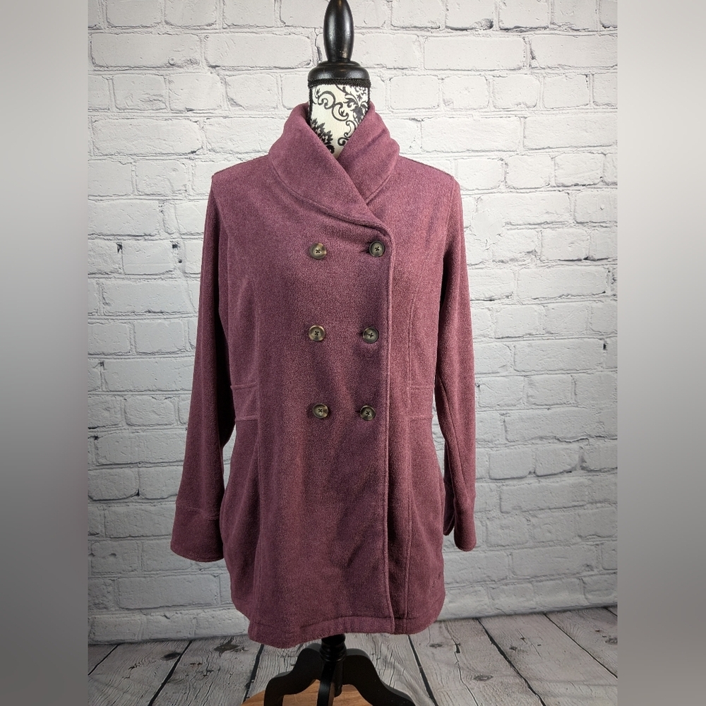 Woolrich Women's Double-breasted Long Sleeve Fleece Jacket Size M Pockets clos1